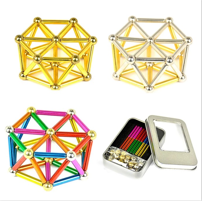 2020 Wholesale Puzzle Toy Colorful Magnet Sticks with Steel Balls Magnetic Bars And Balls